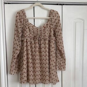 American Eagle Outfitters Floral Mini Dress - Cream and Brown